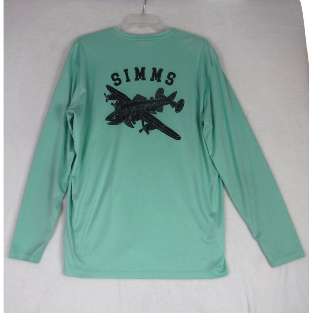 Simms Shirt Mens Large Green Long Sleeve Fishing Performance Polyester